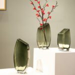 Vase décoratif en verre transparent à motif géométrique_10