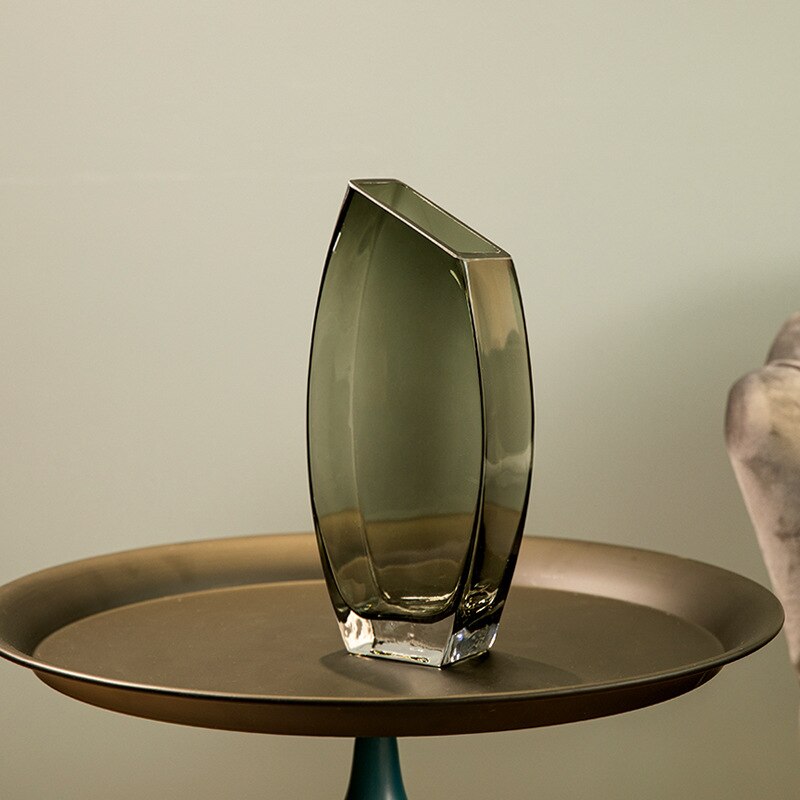 Vase décoratif en verre transparent à motif géométrique_4