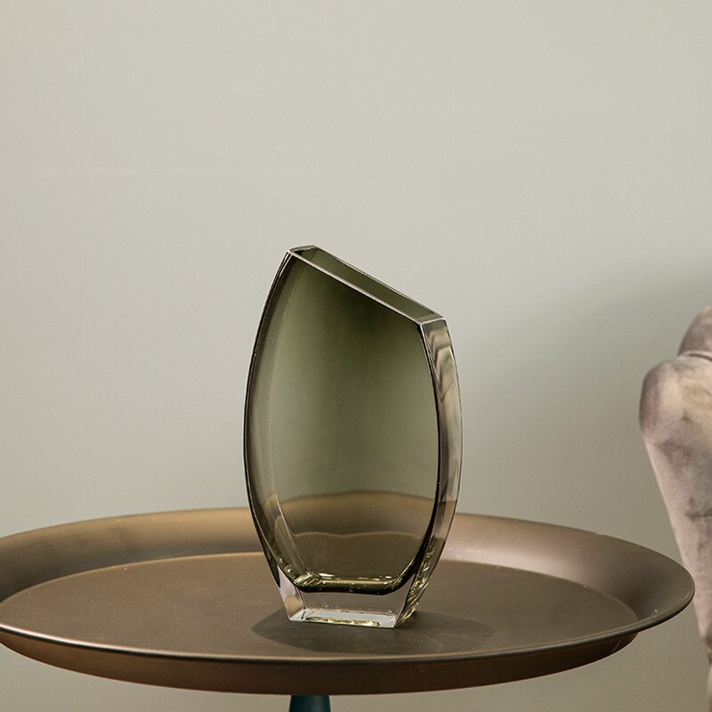 Vase décoratif en verre transparent à motif géométrique M
