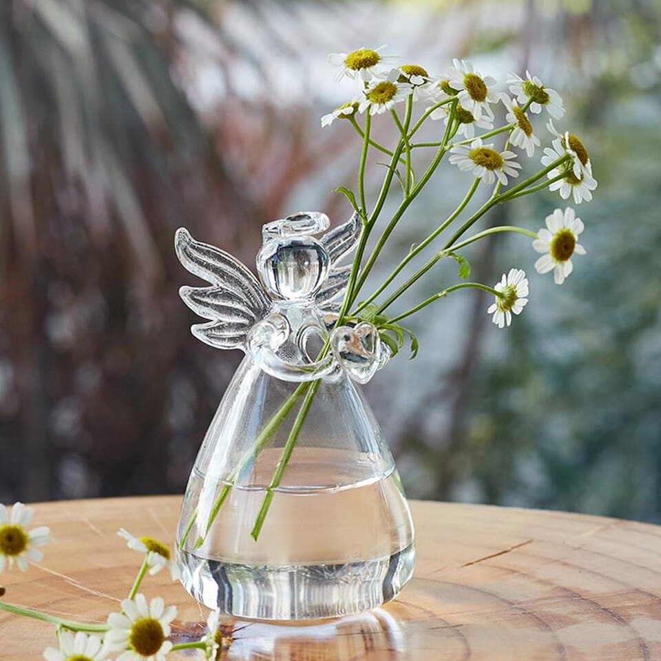 Vase design à fleurs mignon en verre transparente à forme d'ange_1