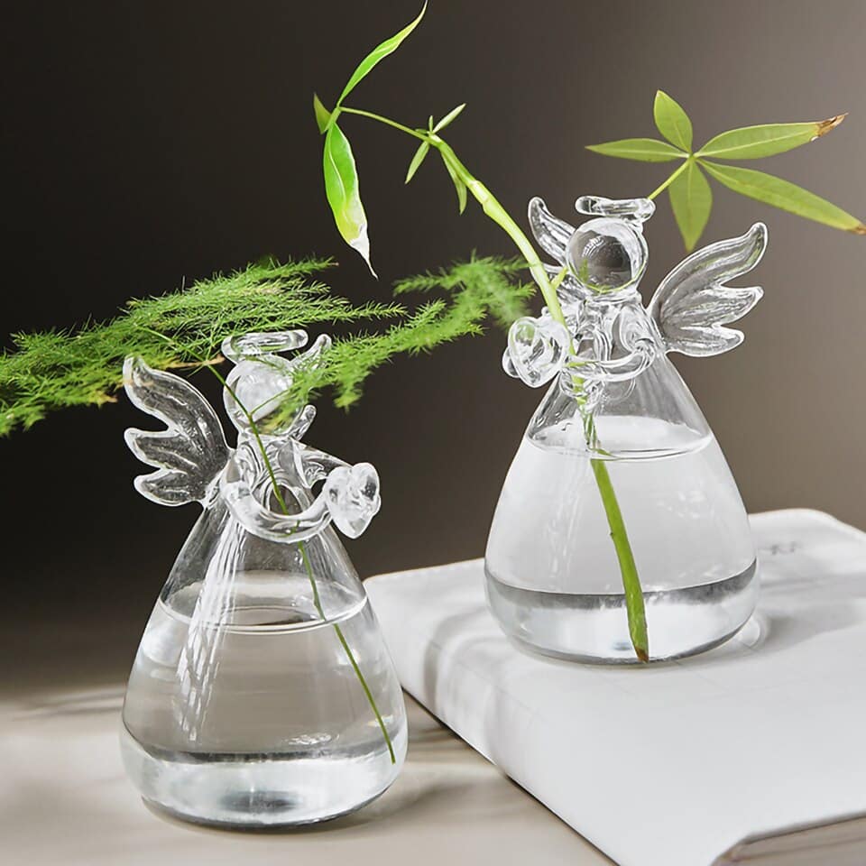 Vase design à fleurs mignon en verre transparente à forme d'ange_2