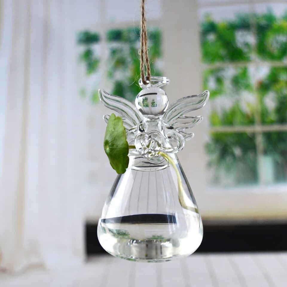 Vase design à fleurs mignon en verre transparente à forme d'ange_4