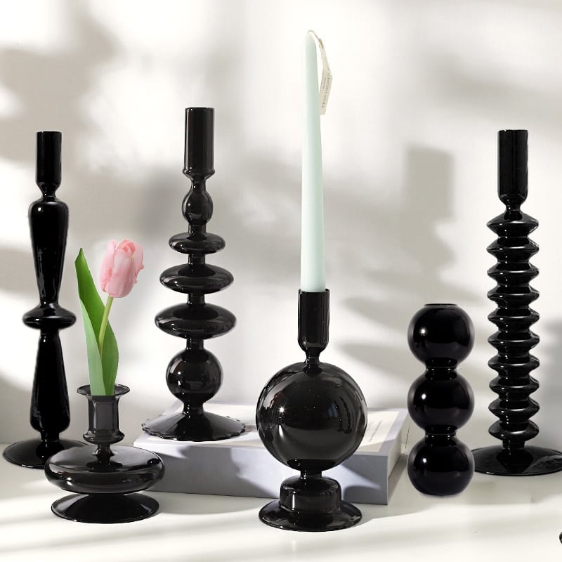 Vase design de style bougeoirs en verre noir pour salon_1