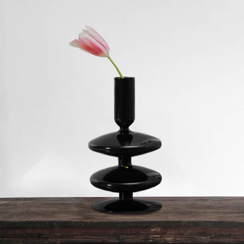 Vase design de style bougeoirs en verre noir pour salon_2