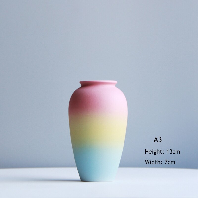 Vase design en céramique coloré à motif arc en ciel 1pièce__