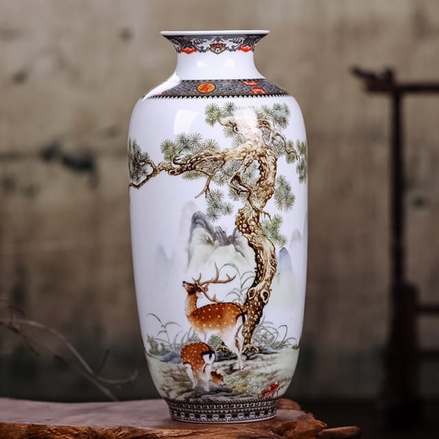 Vase en céramique Vintage chinois traditionnel à motif animal 1m Cerf