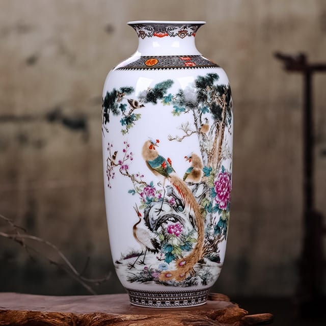 Vase en céramique Vintage chinois traditionnel à motif animal 1m Paon