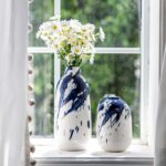 Vase en céramique bleu et blanc à fleurs décoratif émaillé_7