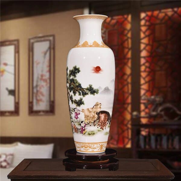 Vase en céramique d'argile blanche de Style chinois classique Enfant animaux
