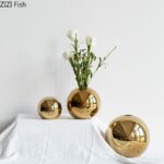 Vase en céramique plaqué or boule pour fleurs séchées_8