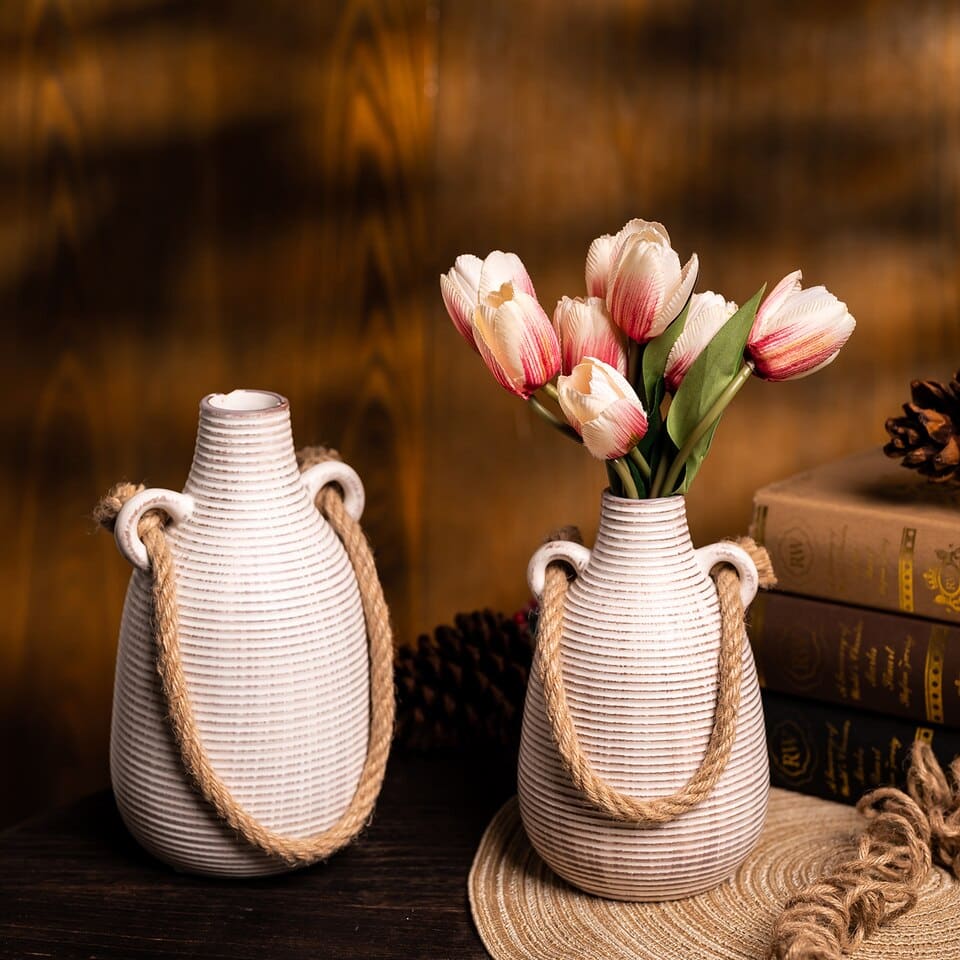 Vase en céramique rustique à fleurs émaillées pour décoration maison_3
