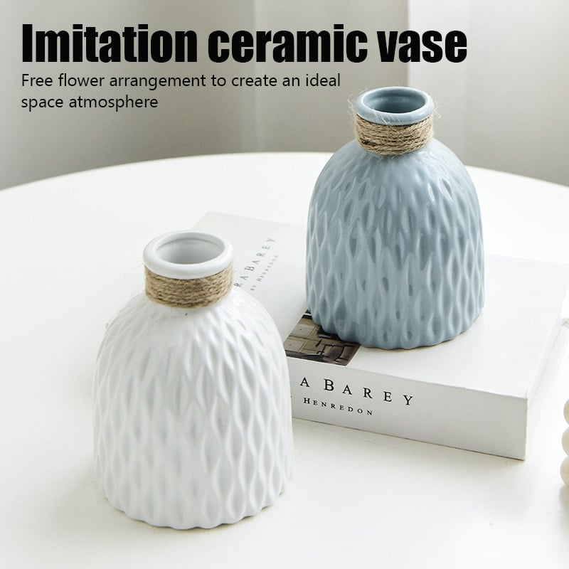 Vase en plastique Imitation céramique à fleurs séchées_1