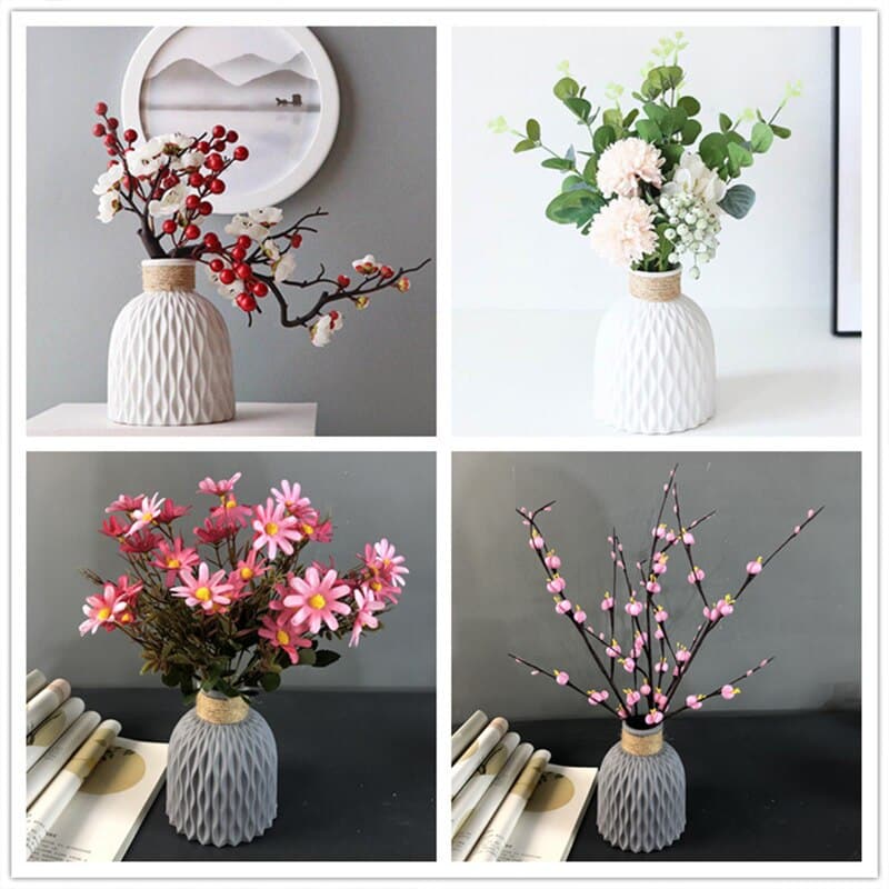 Vase en plastique Imitation céramique à fleurs séchées_2