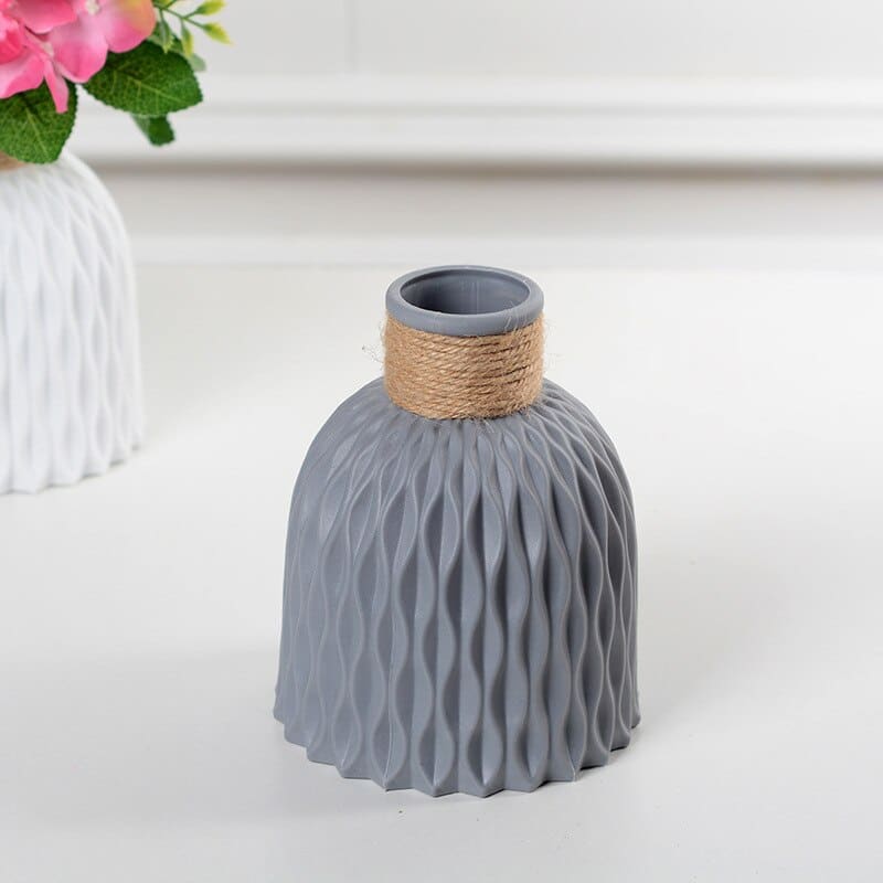 Vase en plastique Imitation céramique à fleurs séchées Grise