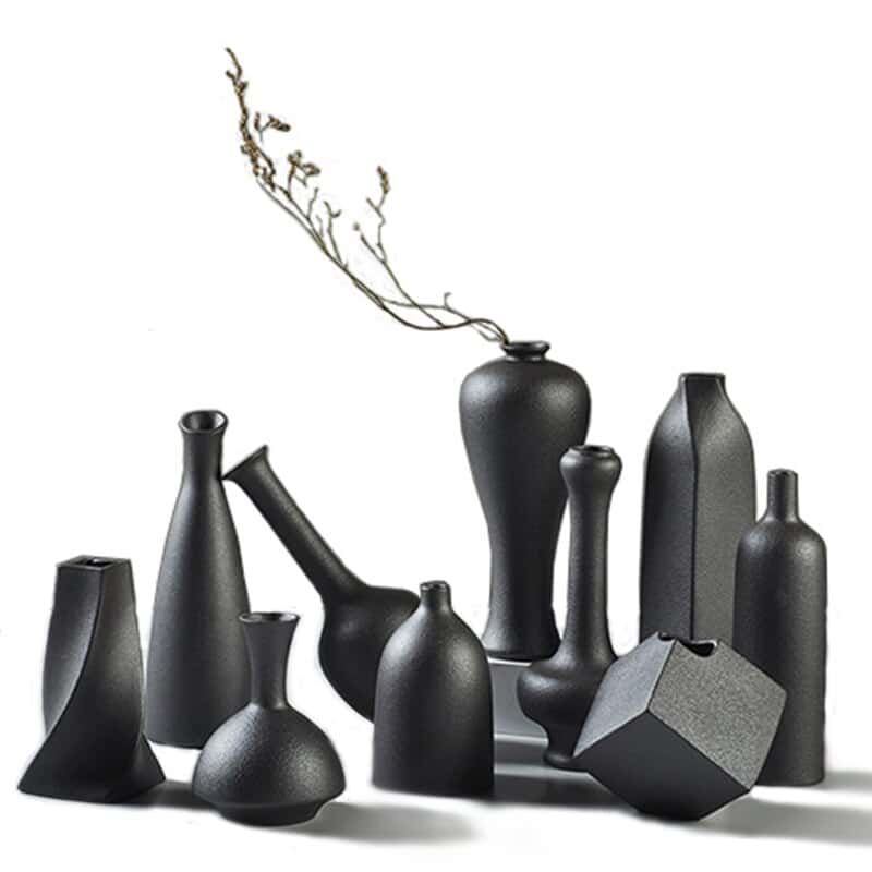 Vase européenne design en céramique noire givrée_2