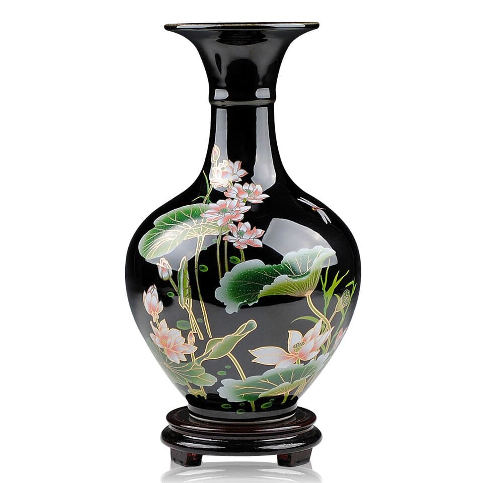 Vase grec avec motif floral en glaçure noire pour les ornements du salon_1