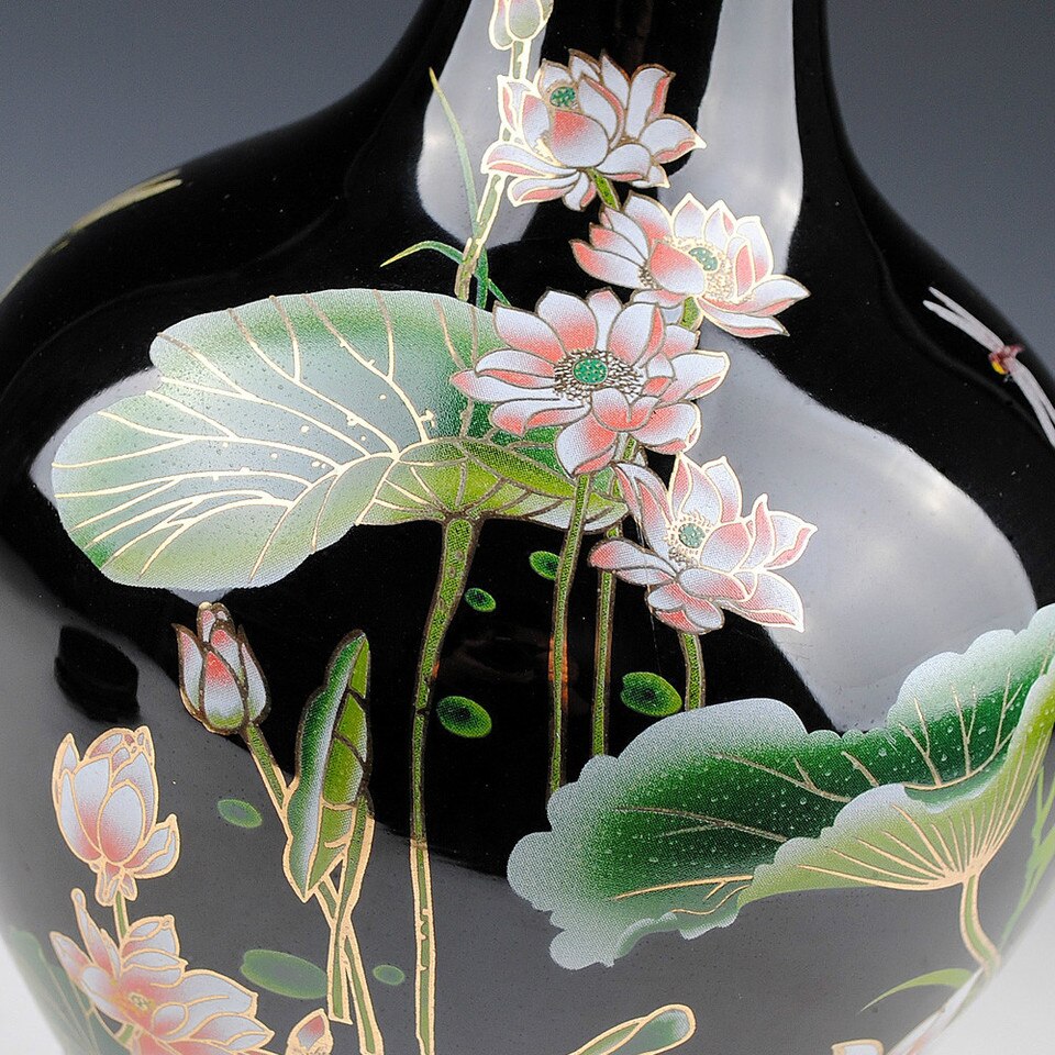 Vase grec avec motif floral en glaçure noire pour les ornements du salon_3