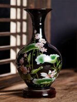 Vase grec avec motif floral en glaçure noire pour les ornements du salon_9