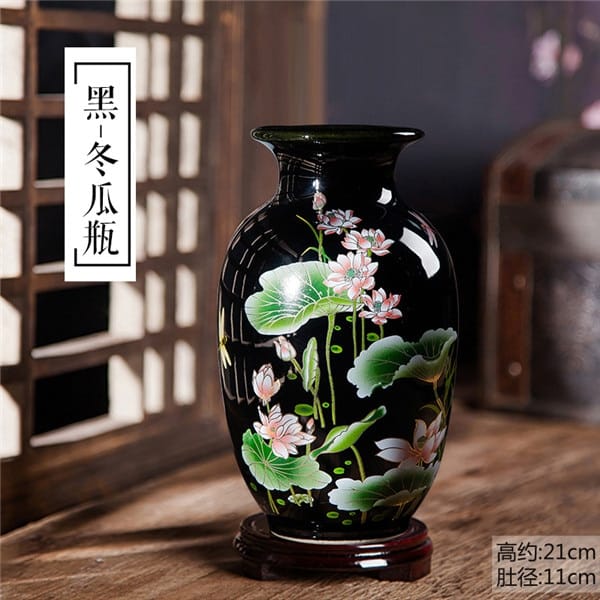 Vase grec avec motif floral en glaçure noire pour les ornements du salon E