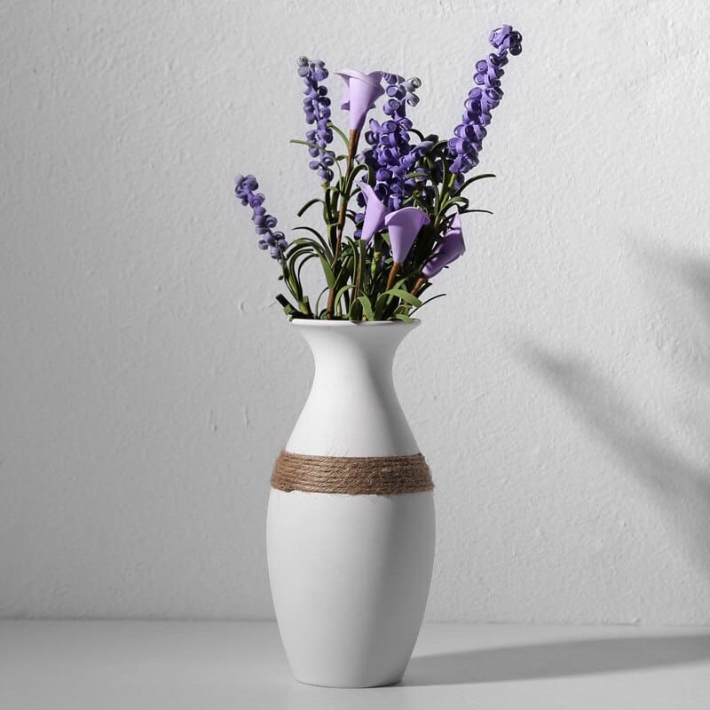 Vase grec de couleur blanc en porcelaine avec corde de chanvre Style 2