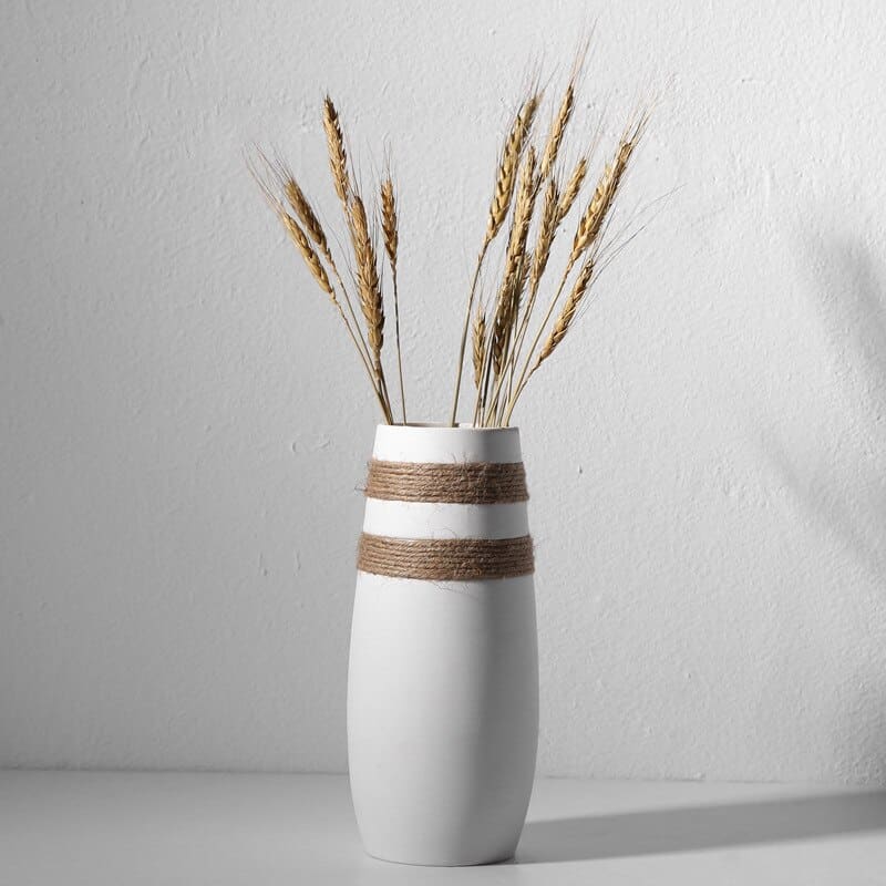 Vase grec de couleur blanc en porcelaine avec corde de chanvre Style 5