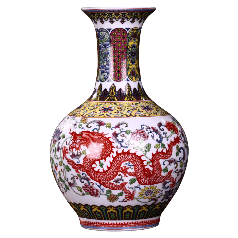 Vase japonais à motif dragon design unique fait à partir de porcelaine pastel_1