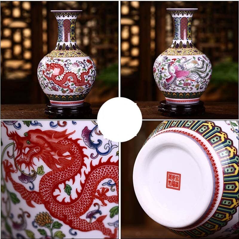 Vase japonais à motif dragon design unique fait à partir de porcelaine pastel_2