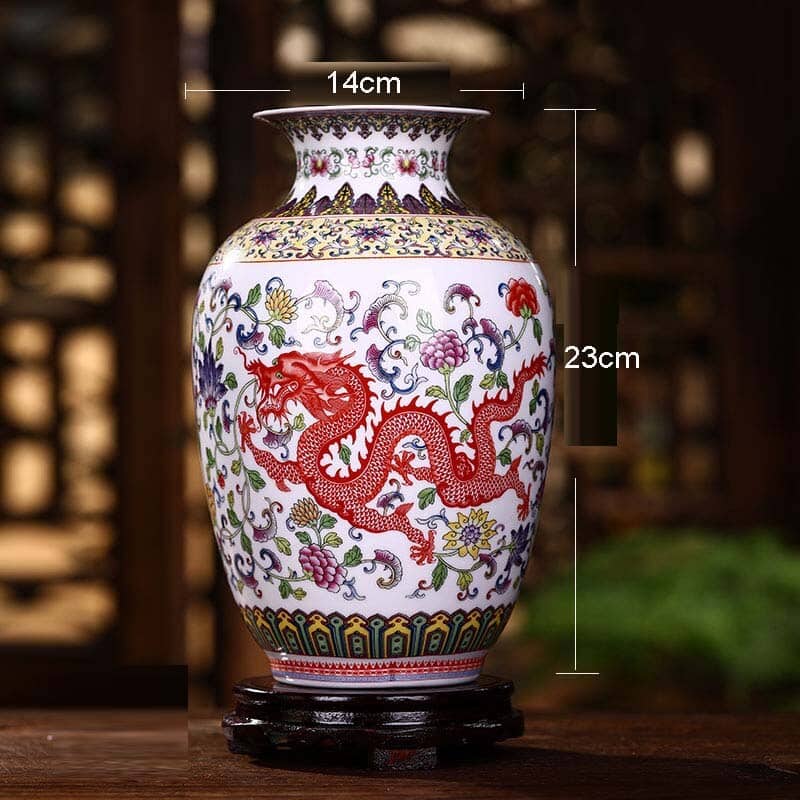 Vase japonais à motif dragon design unique fait à partir de porcelaine pastel A 14cm*23cm