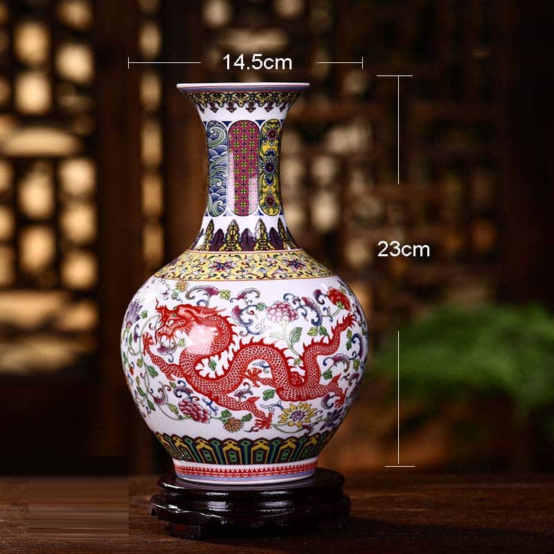 Vase japonais à motif dragon design unique fait à partir de porcelaine pastel B 14.5cm*23cm