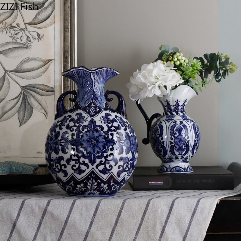 Vase japonais à motif fleur bleue géométrique_4