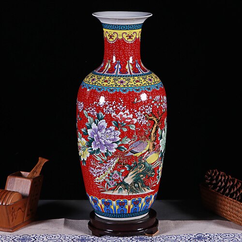 Vase japonais à motif floral style moderne Rouge China