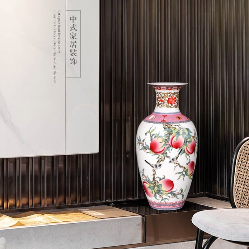 Vase japonais avec motif pêche rose style classique_3