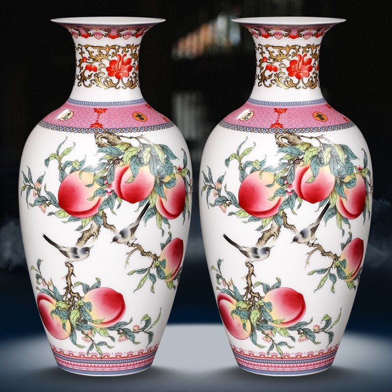 Vase japonais avec motif pêche rose style classique Vase x2