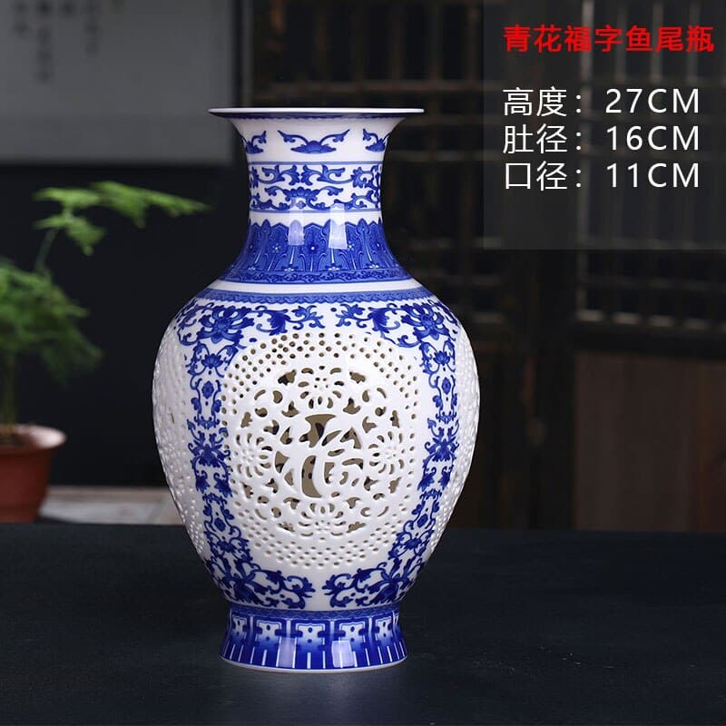 Vase japonais creux en porcelaine pour décoration intérieure Bleu