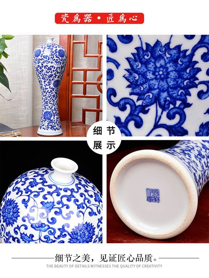 Vase japonais de couleur bleu et blanc design rétro_2
