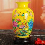 Vase japonais de couleur jaune à motif fleur de lotus_14