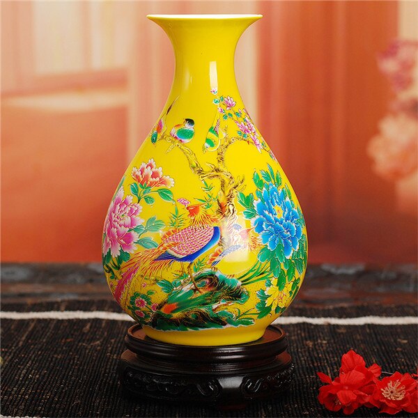 Vase japonais de couleur jaune à motif fleur de lotus_2