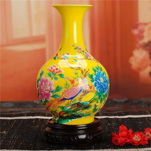 Vase japonais de couleur jaune à motif fleur de lotus_3