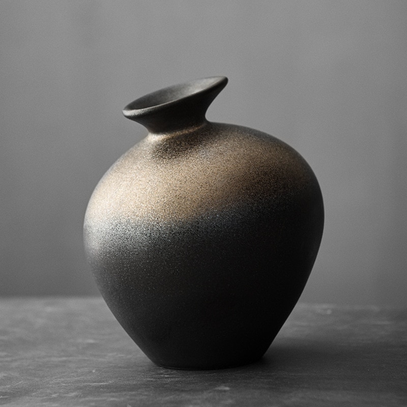 Vase noire japonaise ancien en céramique fait à la main_1