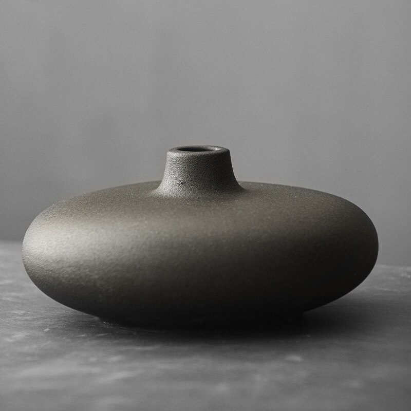 Vase noire japonaise ancien en céramique fait à la main_2