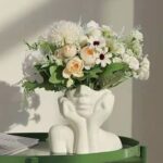 Vase nordique à fleurs demi-visage en céramique pour femme_8