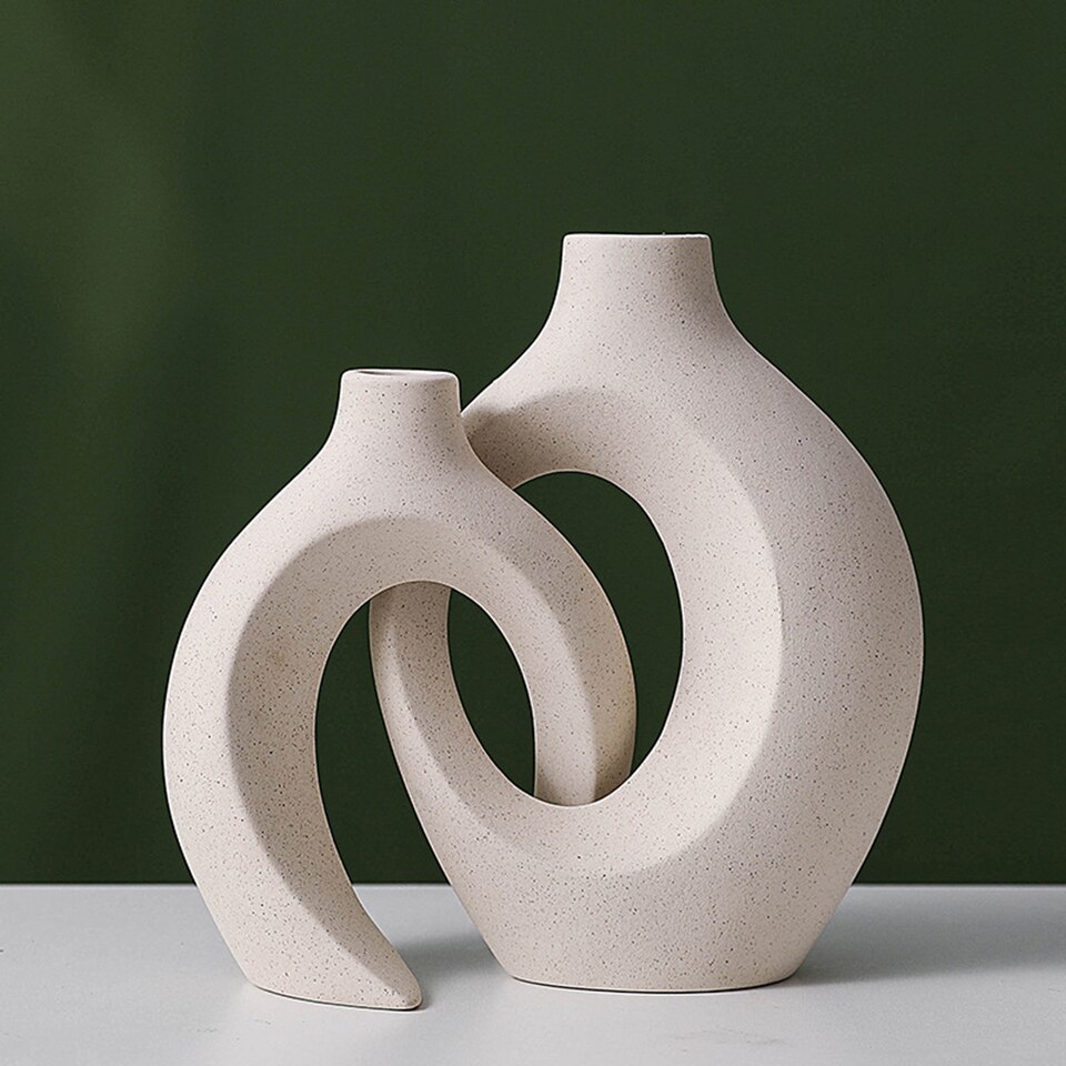 Vase nordique circulaire en céramique blanche_2