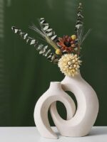 Vase nordique circulaire en céramique blanche_6