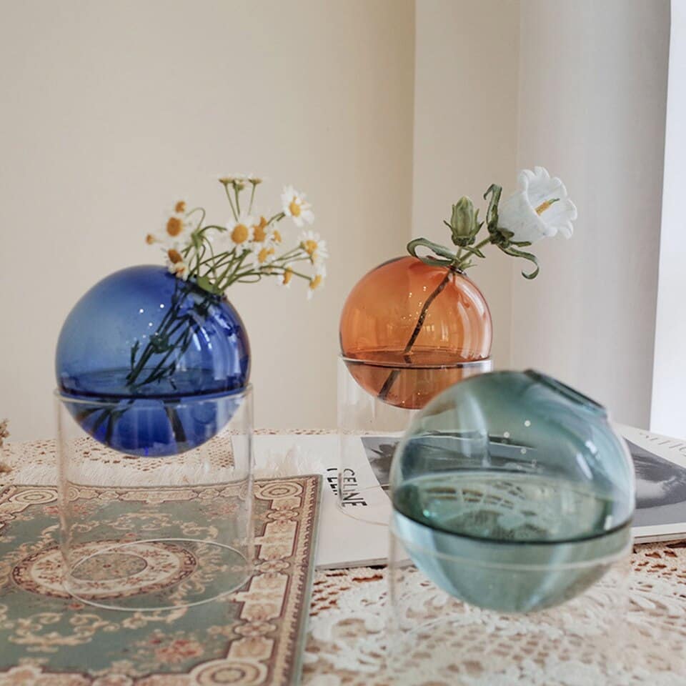 Vase rond en verre de Style nordique bleu décoratif_1