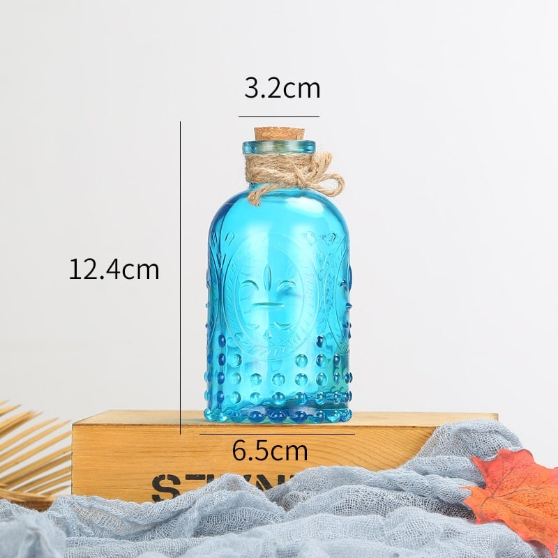Vase sculpté Simple et créatif en verre avec bouchon liège Bleue