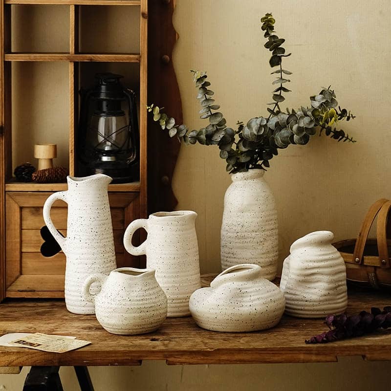 Vase simple de style nordique à fleurs en céramique blanc_1
