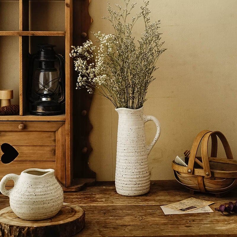 Vase simple de style nordique à fleurs en céramique blanc_3