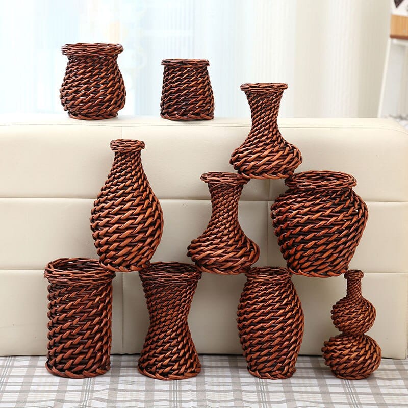 Vase simple en rotin et osier pour décoration de table_12
