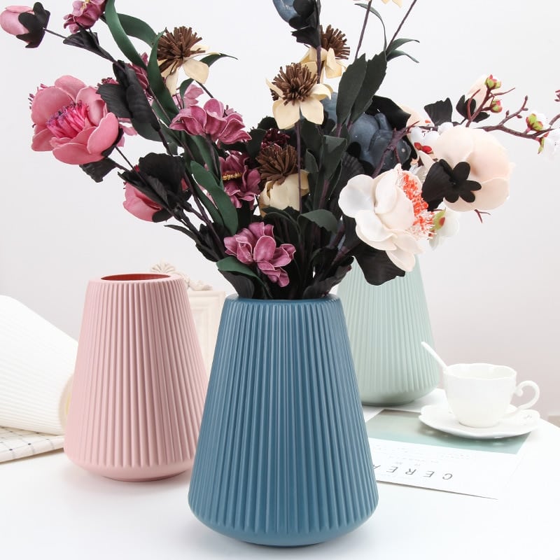Vase stylé nordique bleu en imitation céramique et plastique_1