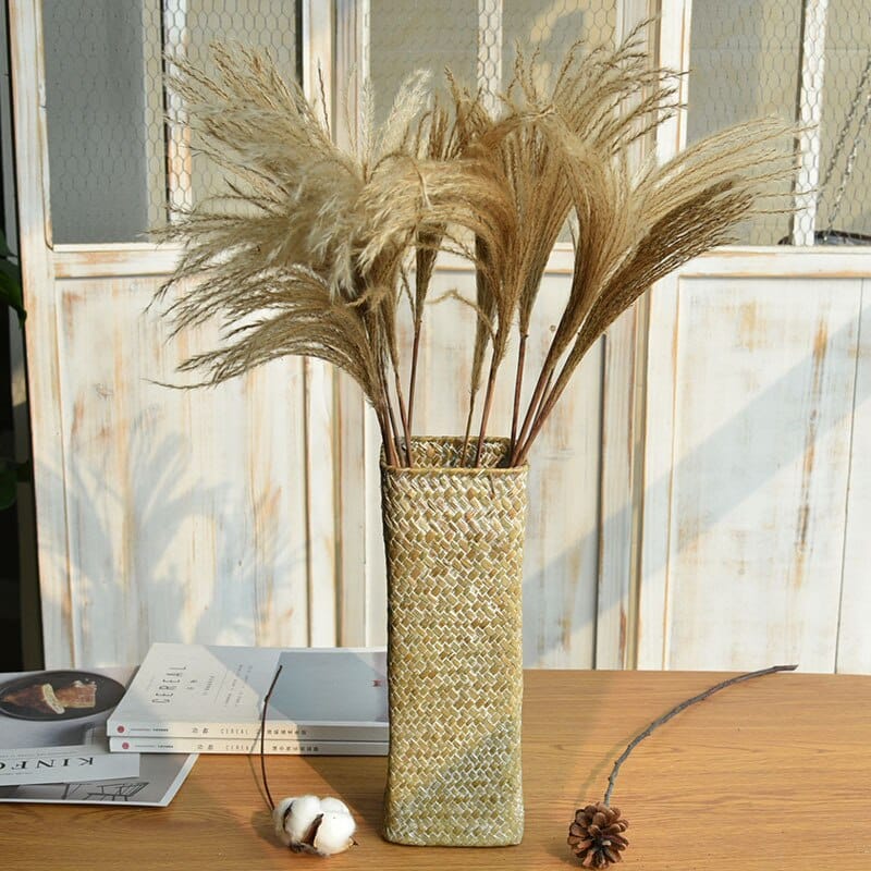 Vase vintage à fleurs en osier pour décoration de maison_2